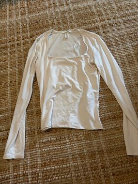 H&M Long Sleeve Scoop Neck Top - Light Cream